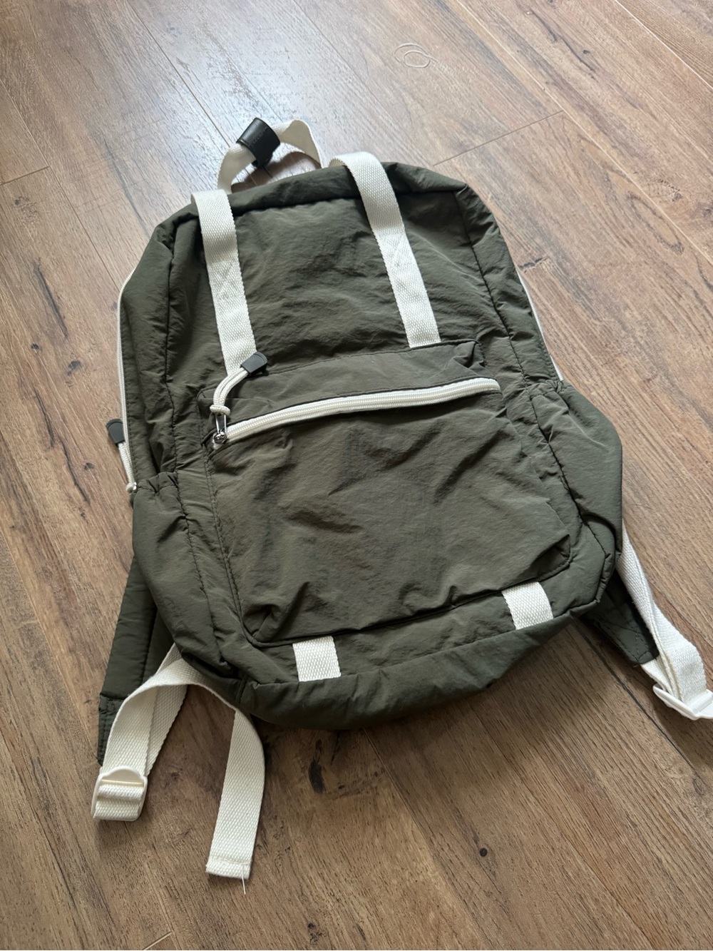 Wild Fable Olive Green Nylon Backpack White Contrast Straps Casual
